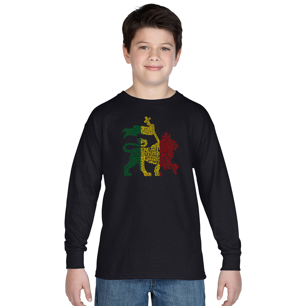 Boy's Word Art Long Sleeve - Rasta Lion - One Love